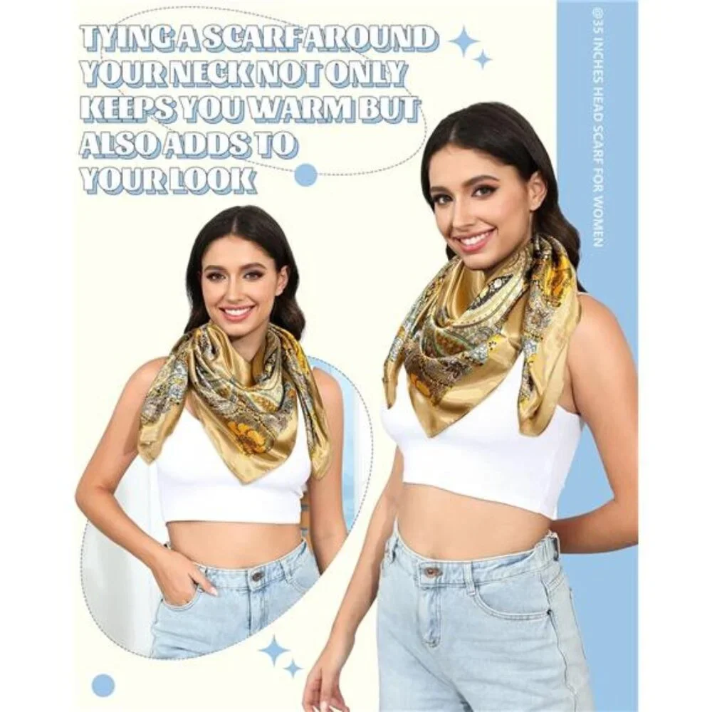 Womens Satin Head Scarf 3 Pcs Large Square Silk Feeling Hair Wrap Bandana
